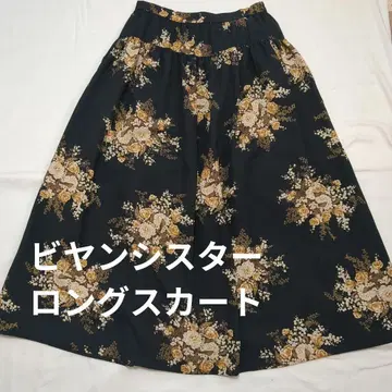 비얀시 스타 여성용 맥시 스커트 꽃무늬 블랙 일본제