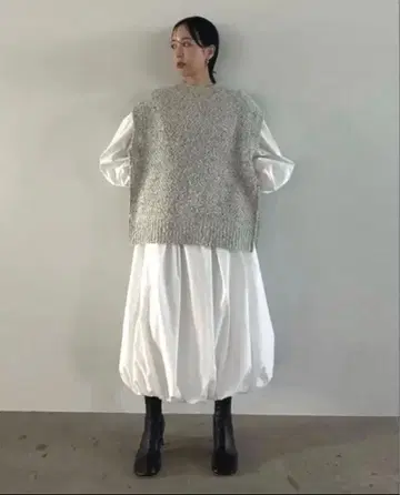 사이드 지퍼 트위드 니트 베스트 - GREY