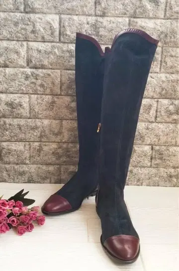 O Jour (37) 백 레이스업 사이드 지퍼 롱 부츠 네이비