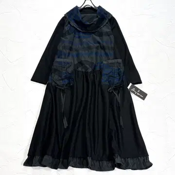 택 포함 제니 가르송 롱 원피스 이소재 절개 리본 프릴