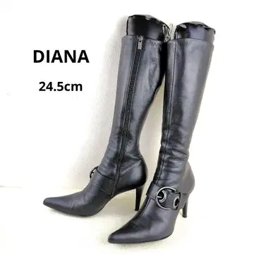 [새상품급] DIANA 롱 부츠 버클 장식 핀 힐 사이드 지퍼 블랙