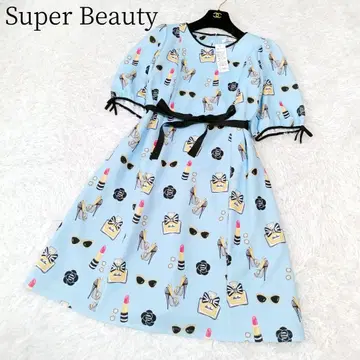 미사용 새상품 [슈퍼뷰티] 롱 원피스 화장품 패턴 플레어 올 패턴 XL