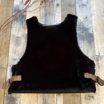 인조 모피 베스트 광택 블랙