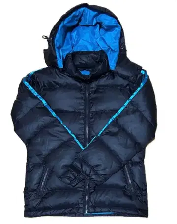 컨디션 최상 올드 유니클로 프리미엄 다운 자켓 블랙 블루 라인