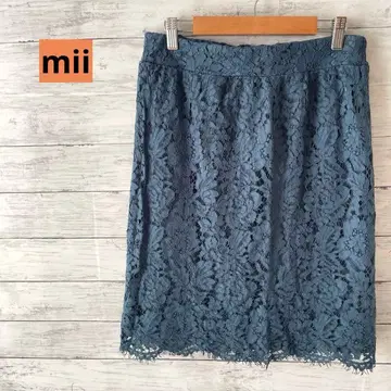 레이스 타이트 스커트 무릎 기장 허리밴딩 L 면 레이온 파랑 네이비