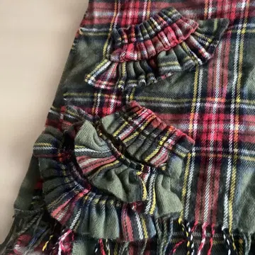 캔디 스트리퍼 체크 무늬 프릴 머플러