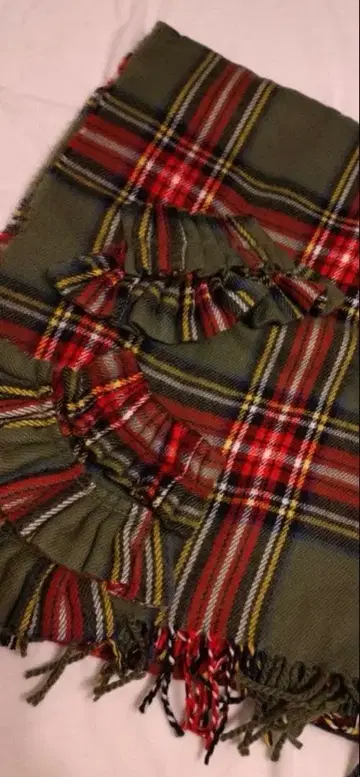 캔디 스트리퍼 체크 무늬 프릴 머플러