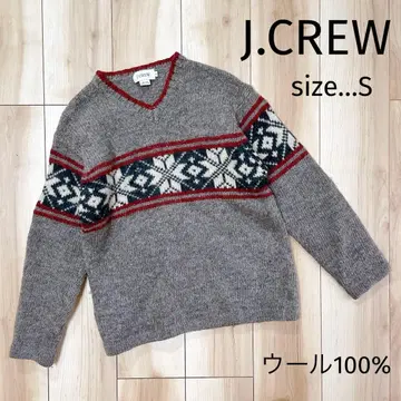 미사용품급 J.CREW V넥 니트 울100% 노르딕 무늬
