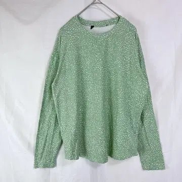 긴팔 상의 티셔츠 도트 무늬풍 그린 귀여운 얇은 소재 풀오버