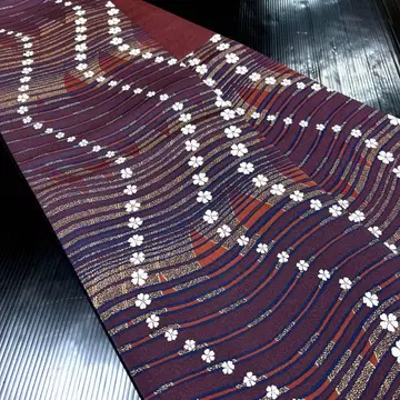 순수 실크 후쿠로 오비 [ 추상 무늬 작은 꽃 ]