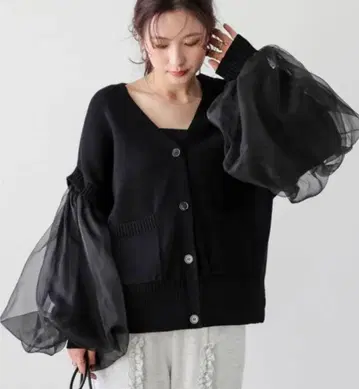 가디건 니트 2way 베스트 튤 오간자 시어 퍼프 소매