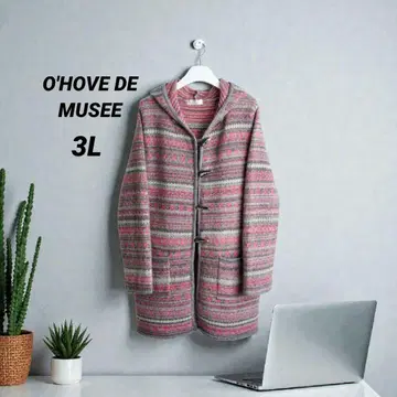 O'HOVE DE MUSEE 후드 부착 니트 가디건 롱 3L