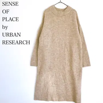 센스 오브 플레이스 니트 원피스 튜닉 기장 체형 커버 베이지 긴팔