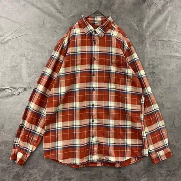 에디 바우어 플란넬 셔츠 빨간색 체크 면 기모 긴팔 상의 [ 7342 ]