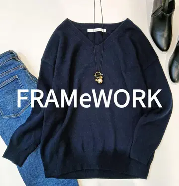 새상품급 프레임워크 캐시미어 100% V넥 니트 스웨터 루즈핏 네이비