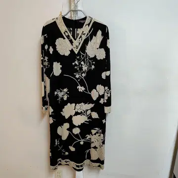 LEONARD 꽃무늬 원피스 V넥 긴팔 무릎 기장 튜닉