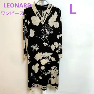 LEONARD 꽃무늬 원피스 V넥 긴팔 무릎 기장 튜닉