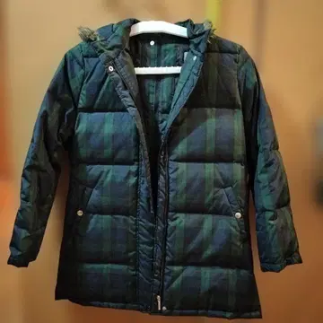 다운 코트 엄마용 후드 부착 체크 무늬