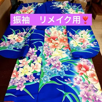 앤티크 기모노 / 후리소데 수제 유젠 순수 실크 금실 리메이크용(^^)