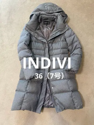 INDIVI 인디비 그레이 후드 부착 롱 다운 자켓