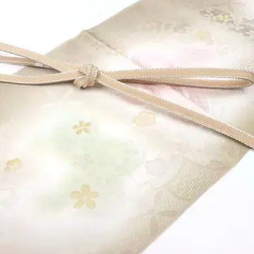 베이지 순수 실크 허리띠 오비 장식 천 세트 브라운 브라운