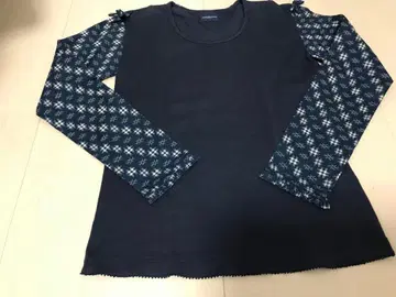 미사용 원더풀 월드 일본풍 패턴 티셔츠 리본 포함 프릴 T셔츠 네이비