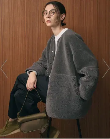 오버 사이즈 노카라 자켓 그레이