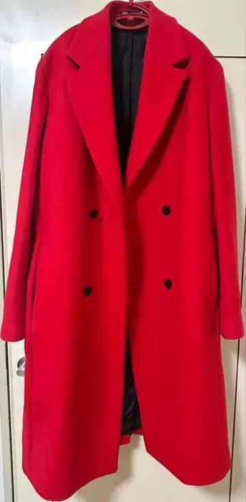 ZARA 빨간색 더블 브레스트 체스터 코트 롱 M 사이즈