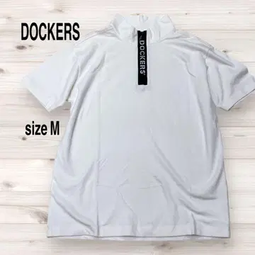 DOCKERS 화이트 피케 셔츠 하프 지퍼 M 로고 프린트