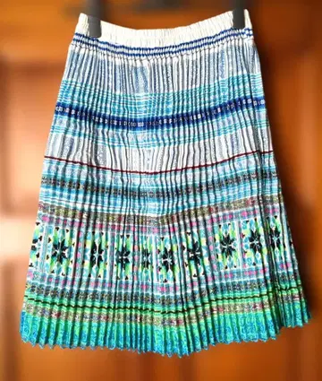 몽족 아코디언 플리츠 스커트 자수 허리밴딩 블루 계열 그린 계열