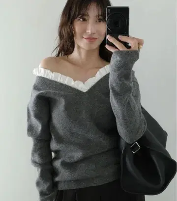 CLANE FRILL V NECK KNIT TOPS