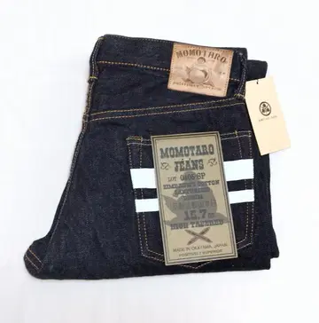 모모타로 청바지 15.7oz 출진 라벨 하이 테이퍼드 데님 팬츠/W32