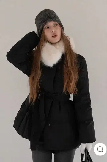 EGGKA 인조 모피 칼라 벨트 다운 코트