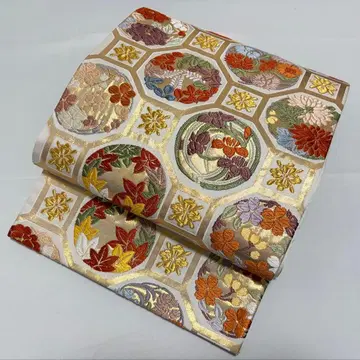 A 당오리 꽃들 화문 금실 순수 실크 후쿠로 오비 포멀 O134