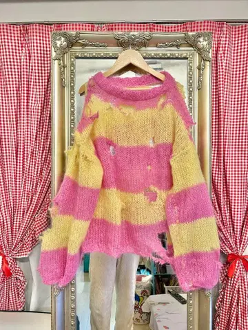 보더 오버 사이즈 데미지 모헤어 니트 펑크 락 구제 의류