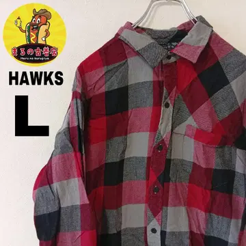 USA 구제 의류 HAWKS 플란넬 셔츠 L 레드 그레이 체크