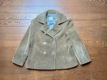 아르마니 카키 코듀로이 더블 브레스트 피 코트