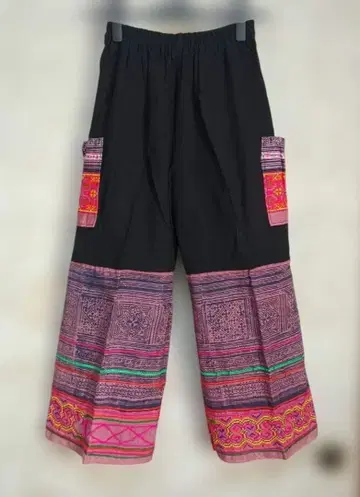 몽족 자수 와이드 팬츠 핑크 계열