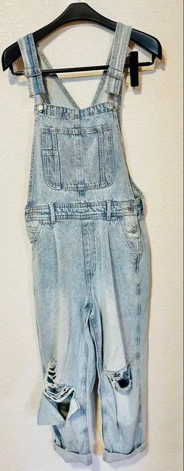 데님 오버롤 데미지 라이트 블루