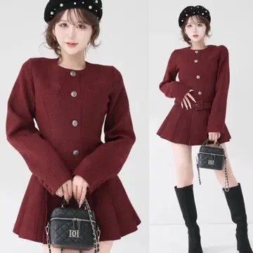 Darich 박스 플리츠 트위드 미니 원피스