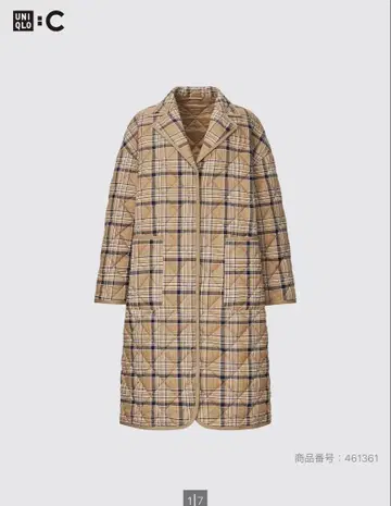 유니클로 UNIQLO C 퍼프 테크 오버 사이즈 코트 체크 무늬