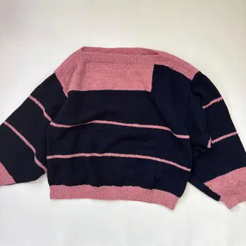 네이비와 핑크 스트라이프 긴팔 니트 / 여성 중고 의류 / vintage
