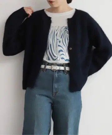 NOMBRE IMPAIR 알파카 샤기 가디건 네이비