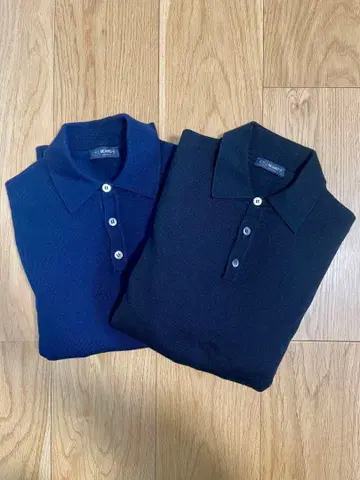 BEAMS F 긴팔 니트 피케 셔츠 네이비 블랙 2장 세트 새상품급