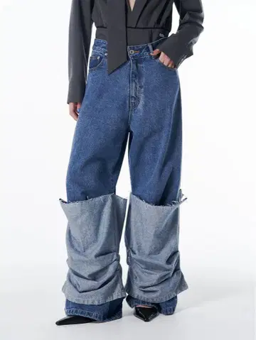 jose moon HEM LAYERED DENIM PANTS