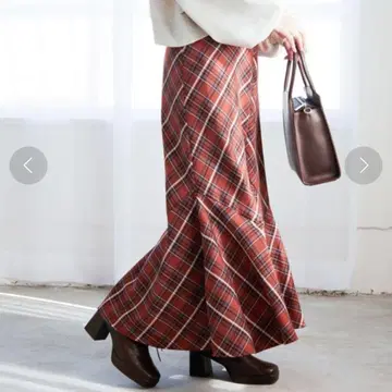 Heather 체크 패턴 머메이드 스커트 브라운