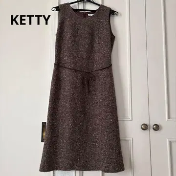 브라운 트위드 슬리브리스 원피스