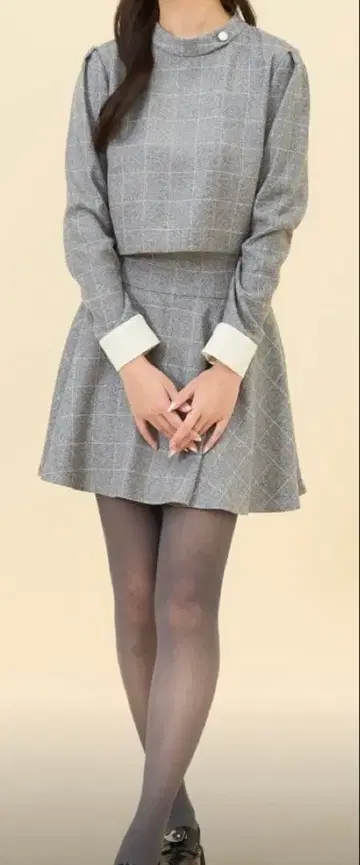 REDYAZEL 그레이 체크 무늬 셋업