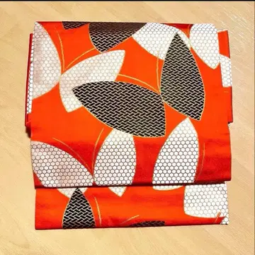 나고야 오비 오렌지 나비 무늬 순수 실크 금실 나비 패턴 앤티크