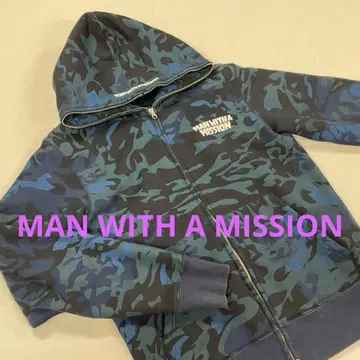 MAN WITH A MISSION 풀 집업 후드티 네이비 #3346